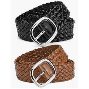 Woven Faux Leather Belts Womens Set Of 2 Brown & Black under 38"